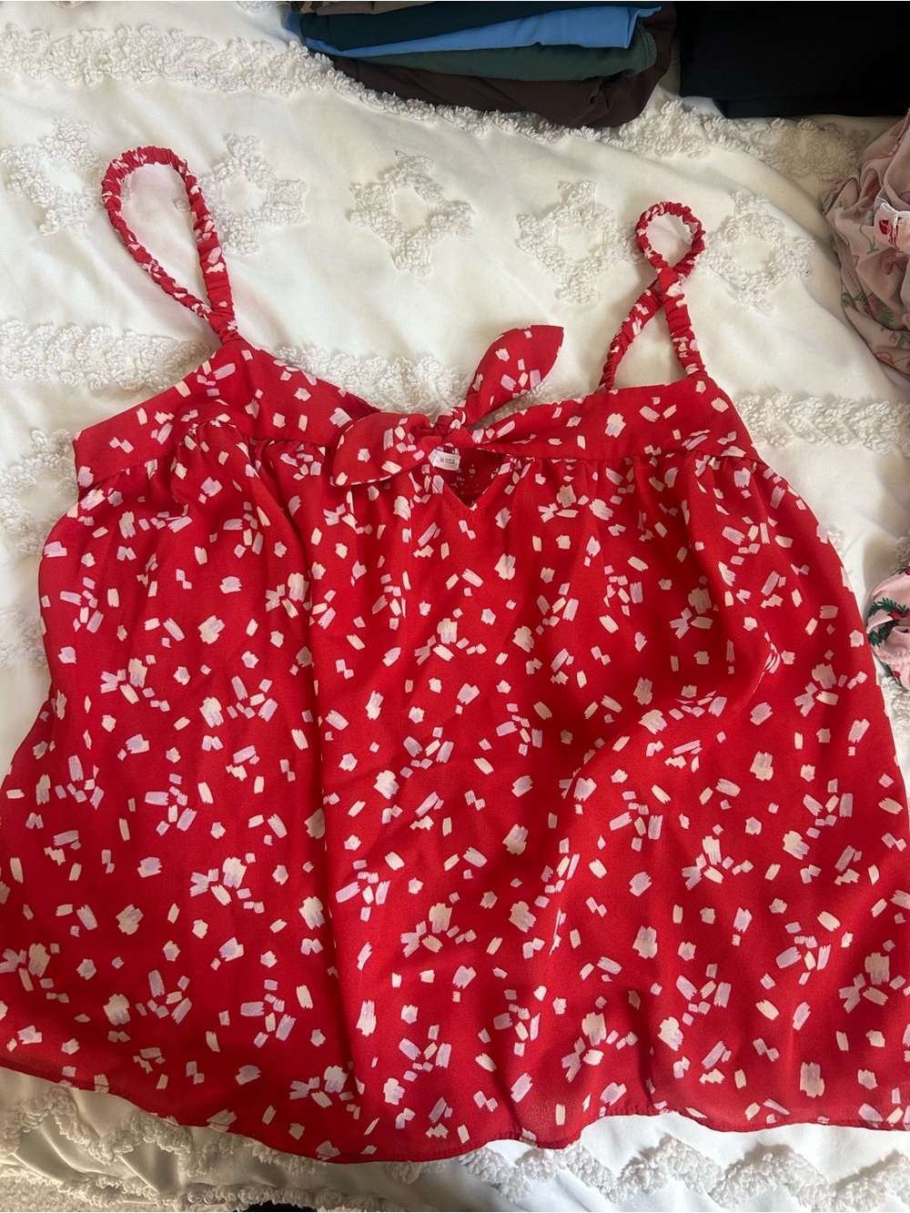 Lush Medium Red Spotted Tie-Front Camisole